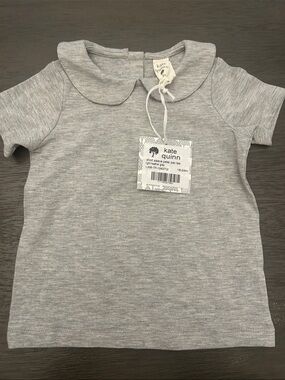 kate quinn Light Heather Gray Short Sleeve Top with Peter Collar